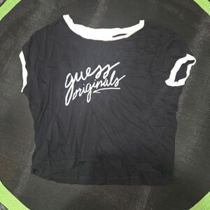 Guess Black and White Graphic Crop Tee